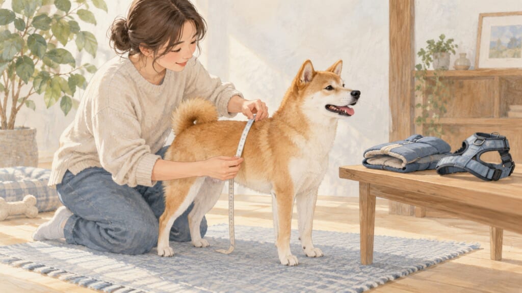 犬の体格と服・ハーネスの相性を確認するイラスト