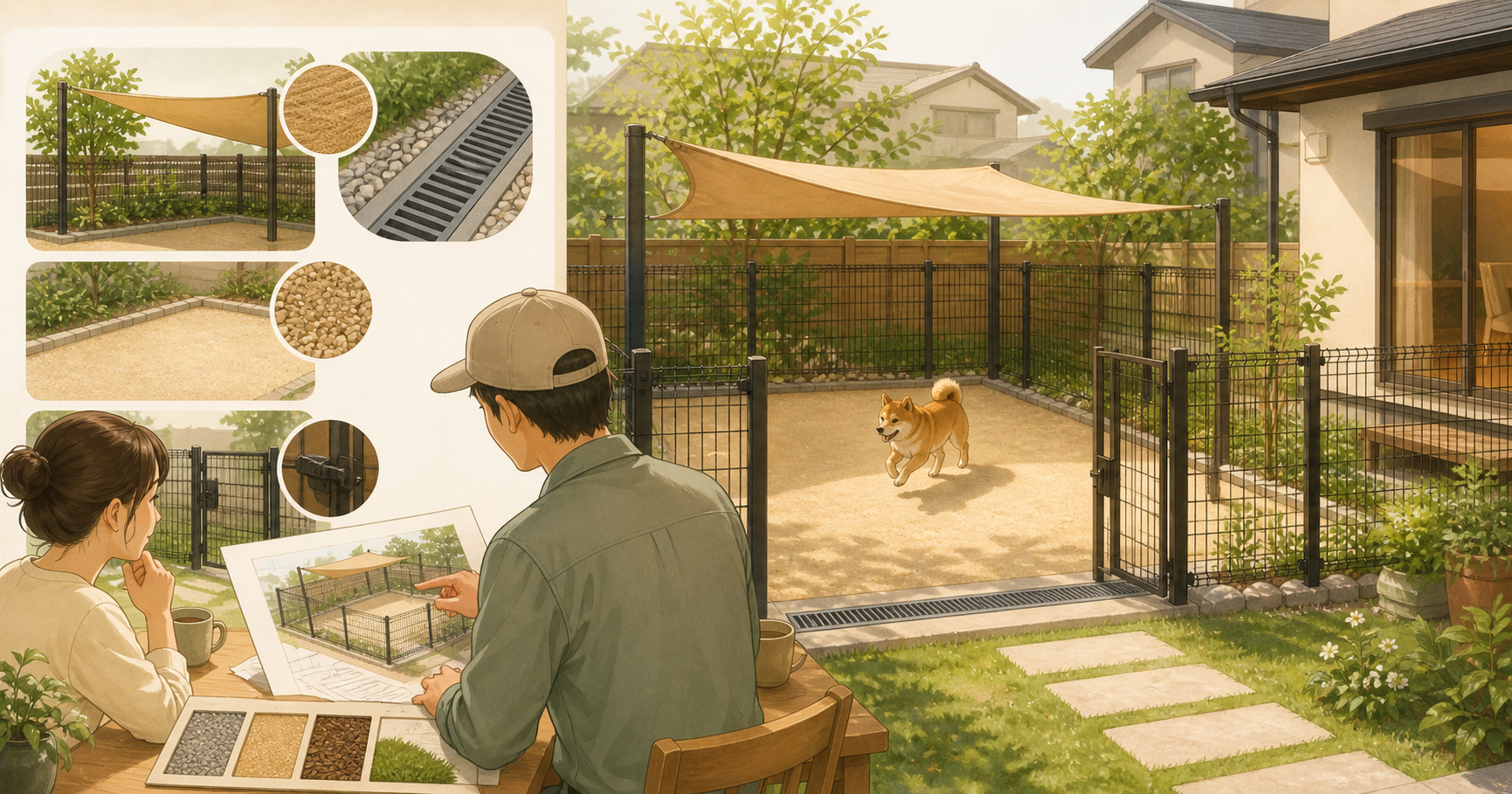 自宅ドッグランの費用と設計をイメージした編集用イラスト