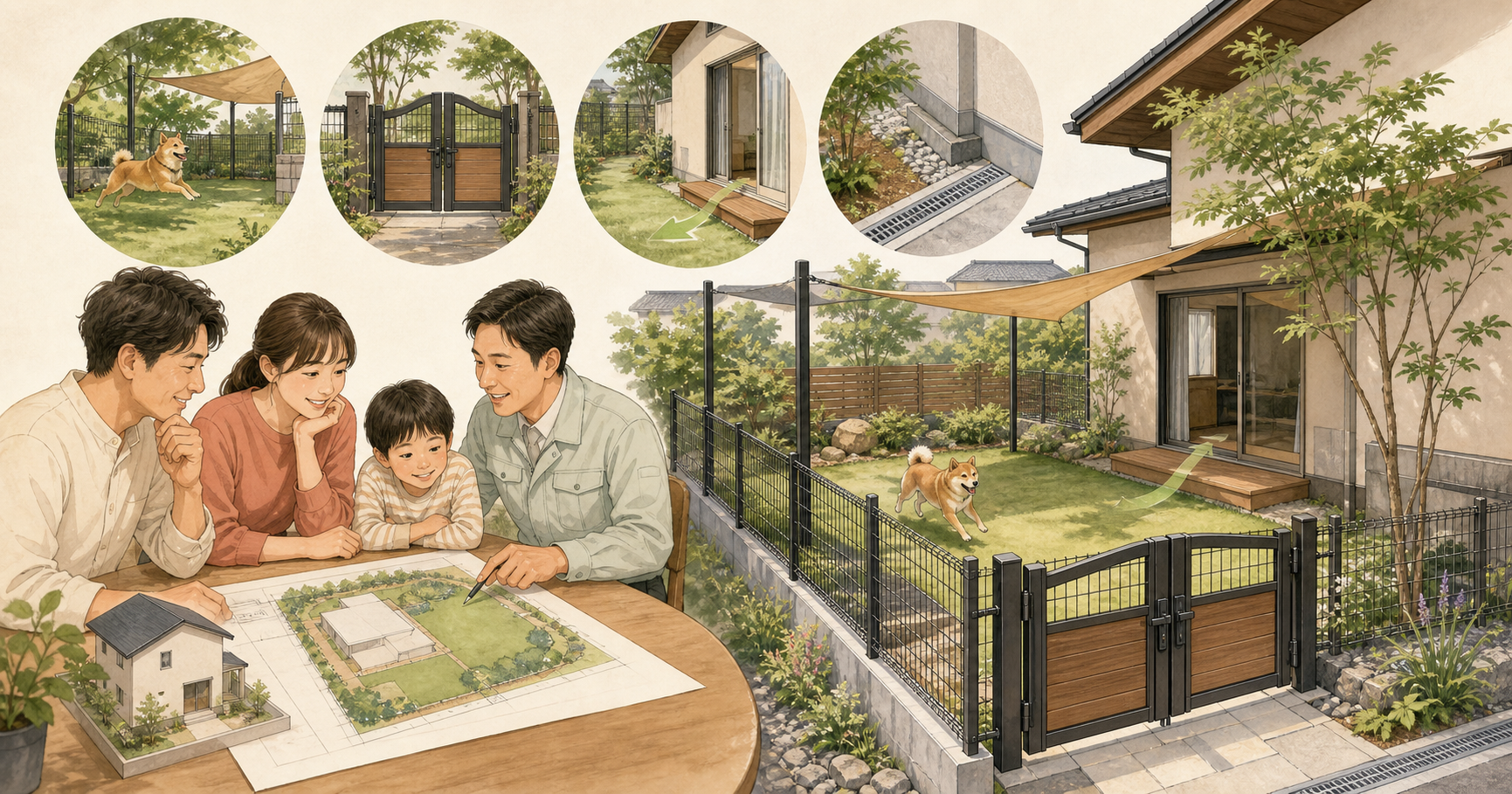 ドッグラン付き住宅の計画をイメージした編集用イラスト
